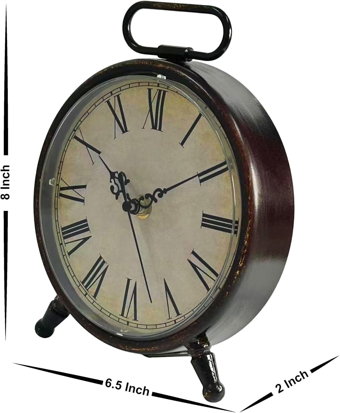 Vintage Desk Clock, 8 Inches Silent Non-Ticking Battery Operated Metal Table Top Clock for Bedroom, Living Room, Office, Shelf Decor (Brown) - Image 7