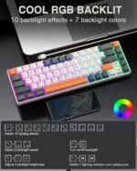 CORBOBO 60 Percent Keyboard,RGB Backlit Gaming Keyboard USB-C Wired,Portable 68 Keys Compact Mini Keyboards for Business Trips,Office,PC Games (SK968,Grey&Orange) - Image 3