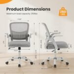 Sweetcrispy Home Office Managerial Executive Chair, Flip Up Armrest Ergonomic Mesh Adjustable Swivel Mid-Back Computer Desk Chair with Comfortable Lumbar Support, Comfy Arms for Bedroom,Study - Image 3