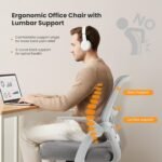 Sweetcrispy Home Office Managerial Executive Chair, Flip Up Armrest Ergonomic Mesh Adjustable Swivel Mid-Back Computer Desk Chair with Comfortable Lumbar Support, Comfy Arms for Bedroom,Study - Image 4