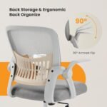 Sweetcrispy Home Office Managerial Executive Chair, Flip Up Armrest Ergonomic Mesh Adjustable Swivel Mid-Back Computer Desk Chair with Comfortable Lumbar Support, Comfy Arms for Bedroom,Study - Image 5