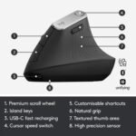 Logitech MX Vertical Wireless Mouse – Ergonomic Design Reduces Muscle Strain, Move Content Between 3 Windows and Apple Computers, Rechargeable, Graphite - Image 7