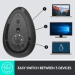 Logitech MX Vertical Wireless Mouse – Ergonomic Design Reduces Muscle Strain, Move Content Between 3 Windows and Apple Computers, Rechargeable, Graphite - Image 9