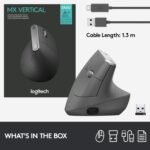 Logitech MX Vertical Wireless Mouse – Ergonomic Design Reduces Muscle Strain, Move Content Between 3 Windows and Apple Computers, Rechargeable, Graphite - Image 10