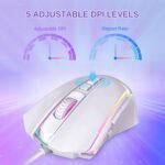 Redragon Gaming Mouse, Wired White Mouse with RGB Backlit, 8000 DPI Adjustable, PC Gaming Mice with 9 Programmable Macro Buttons & Fire Button, PC Gaming Mouse for Windows/Mac, White - Image 4