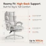 Dowinx Big and Tall Office Chair with Pocket Spring Cushion,High Back Computer Gaming Chairs with Linkage Armrests,Executive Desk Chairs with Footrest,Cloth-White - Image 3