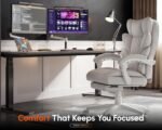 Dowinx Big and Tall Office Chair with Pocket Spring Cushion,High Back Computer Gaming Chairs with Linkage Armrests,Executive Desk Chairs with Footrest,Cloth-White - Image 8