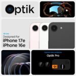 Spigen Camera Lens Screen Protector [GlasTR Optik Pro] designed for iPhone 17e, iPhone 16e - Black [2 Pack] - Image 3