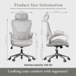 Grey Ergonomic Home Office Desk Chair, Premium Thickened Leather Curved seat with Breathable mesh Back, 3D headrest and Adjustable Lumbar Support, Ideal Chair for Office or Gaming, Gray - Image 3