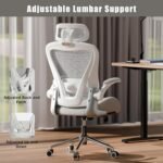 Grey Ergonomic Home Office Desk Chair, Premium Thickened Leather Curved seat with Breathable mesh Back, 3D headrest and Adjustable Lumbar Support, Ideal Chair for Office or Gaming, Gray - Image 4