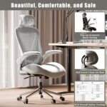 Grey Ergonomic Home Office Desk Chair, Premium Thickened Leather Curved seat with Breathable mesh Back, 3D headrest and Adjustable Lumbar Support, Ideal Chair for Office or Gaming, Gray - Image 5