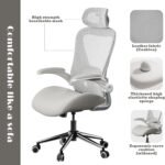 Grey Ergonomic Home Office Desk Chair, Premium Thickened Leather Curved seat with Breathable mesh Back, 3D headrest and Adjustable Lumbar Support, Ideal Chair for Office or Gaming, Gray - Image 6