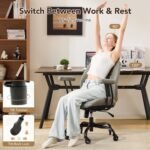 YFO Modern Ergonomic Office Desk Chair, Grey Leather with Lumbar Support, Adjustable Height, Swivel, Armrests, for Office, Gaming, Reading, Relaxing - Image 4