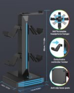 FINTIE RGB Headphone Stand, Gaming Controller Holder for Desk with 9 Lighting Modes, USB/Type-C Charging Ports, Headset Stand Earphone Hanger Accessories for Desktop - Image 4