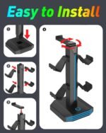 FINTIE RGB Headphone Stand, Gaming Controller Holder for Desk with 9 Lighting Modes, USB/Type-C Charging Ports, Headset Stand Earphone Hanger Accessories for Desktop - Image 5