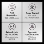 Lenovo Legion 24-10 Gaming Monitor - 23.8" IPS FHD Display - 240Hz - 0.5ms MPRT - AMD FreeSync Premium - HDR10 - Ergonomic LTPS Stand - HDMI 2.1 and DisplayPort 1.4 - Raven Black - Image 3