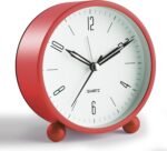 Analog Alarm Clock, 4 inch Super Silent Non Ticking Small Clock with Night Light, Battery Operated, Simple Design, Old Fashioned Style Wine-red Decor, for Bedroom, Bedside, Desk, Adult, Kid, Gift, Red - Image 2