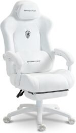 Dowinx Big and Tall Gaming Chair, Suede Fabric Game Chair with Pocket Spring Cushion, High Back Gamer Chair Ergonomic with Footrest for Adults Office, 440LBS, White - Image 2