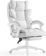Dowinx Big and Tall Office Chair with Pocket Spring Cushion,High Back Computer Gaming Chairs with Linkage Armrests,Executive Desk Chairs with Footrest,Cloth-White - Image 2