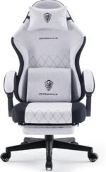 Dowinx Gaming Chair Fabric with Pocket Spring Cushion, High Back Ergonomic Computer Chair with Footrest for Adults, Massage Lumbar Support Swivel Game Chair for Office Gaming 300LBS, Black and Gray - Image 2