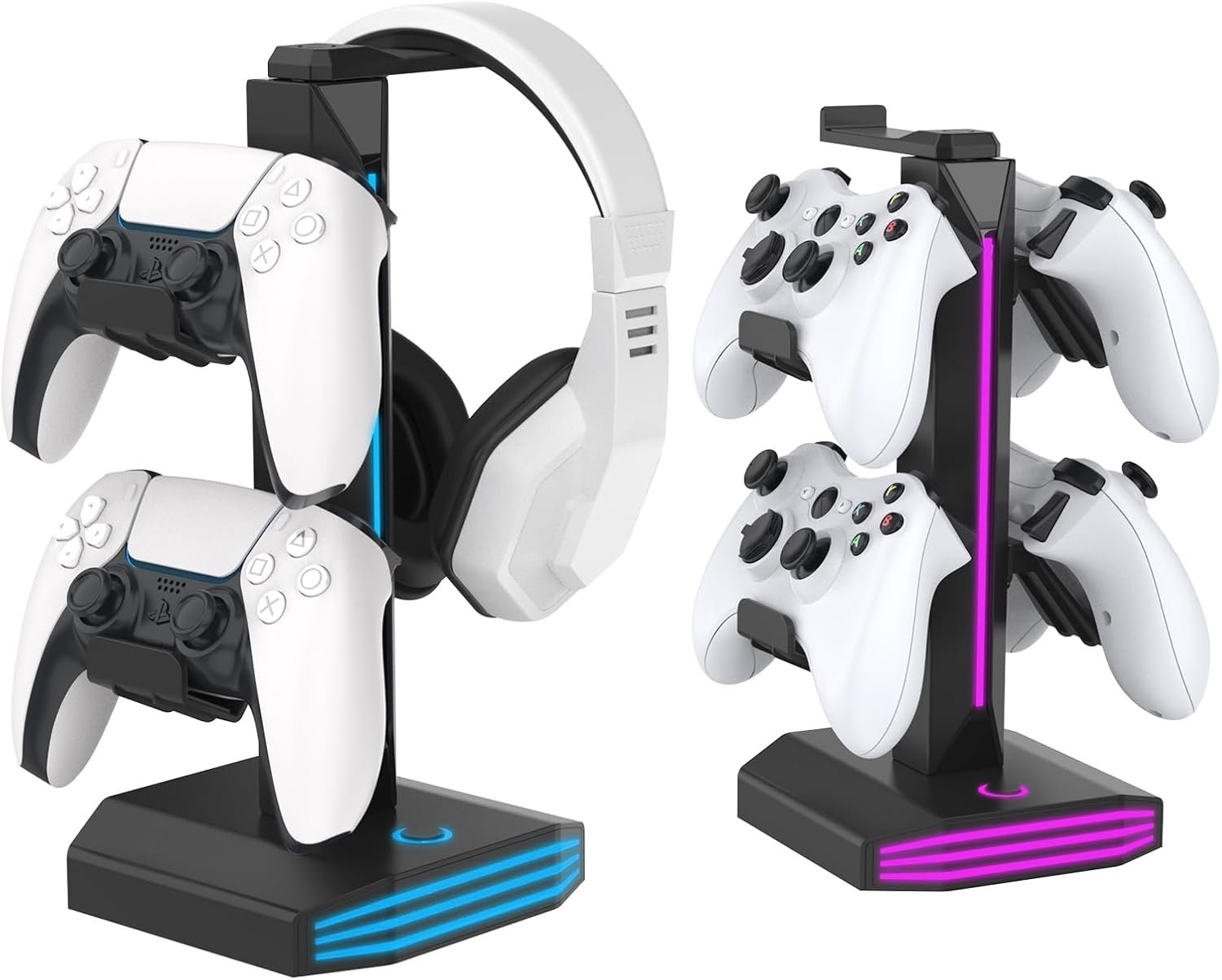 FINTIE RGB Headphone Stand, Gaming Controller Holder for Desk with 9 Lighting Modes, USB/Type-C Charging Ports, Headset Stand Earphone Hanger Accessories for Desktop - Image 2