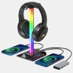 Gaming Headphone Stand PC Accessories - RGB Headset Stand with 2 USB Charger, Cool LED Headphone Holder PC Gaming Accessories for Boys Men Gamers, Computer Game Hardware for Desk - Image 2