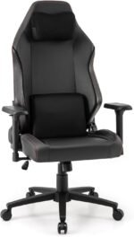 Giantex Gaming Chair, Video Game Chair with Magnetic Headrest & Lumbar Support, Ergonomic Computer Chair w/Rocking Function & 2D Armrests, Height Adjustable Swivel Task Chair, Black - Image 2