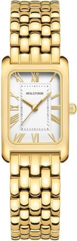 HOLSTOUR Watches for Women Vintage Bracelet Roman Dial Rectangular Case Gold Watch Waterproof with Tools - Image 2