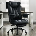 LukkDys Big and Tall Office Chair,High Back Leather Gaming Chair with Footrest,Lumbar Support,Outward Fixed Soft Armrests,Wide Ergonomic Desk Chair (Black) - Image 2