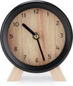 Maxspace Wooden Analog Clock, Small Silent Bedside Desk Clock Battery Operated, Elegant and Decorative Table Clock with Wooden Frame for Living Room, Bedroom, Bedside, Desk (Black) - Image 2