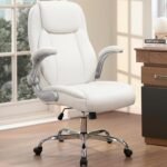 NEO CHAIR Office Desk Gaming Computer Home Chair Ergonomic Executive High Back Support Flip-up Arms Adjustable Height Swivel Rolling Wheels Comfy PU Leather (White) - Image 2