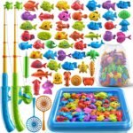 PEADUCK Magnetic Fishing Game Pool Toys Set for Kids 3-5, Water Table Bathtub Toys with Inflatable Pool Pole Rod Net Plastic Floating Fish, Outdoor Toys for Kids Boys Girls Age 3 4 5 6 7 8 Year Old - Image 2