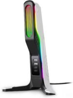 RGB Gaming Headset Stand with 2 USB and 1 Type-C Ports, Game Headphone Mount for PC Computer, Xbox One, Xbox Series S/X, PS5, PS4, Earphone Holder Hanger, Desk Gamer Accessories, Black&White - Image 2