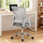 Sweetcrispy Home Office Managerial Executive Chair, Flip Up Armrest Ergonomic Mesh Adjustable Swivel Mid-Back Computer Desk Chair with Comfortable Lumbar Support, Comfy Arms for Bedroom,Study - Image 2