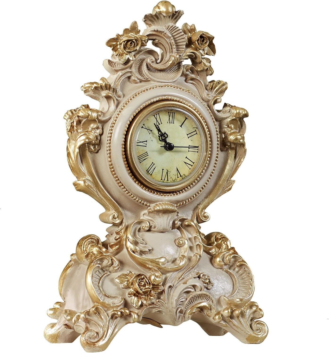 Touch of Class Oliviana Table Clock - Resin - Ivory, Gold - Victorian Style - Acanthus Leaves - Vintage Decor for Bedroom, Bathroom Shelf, Living Room, Mantel, Entryway, Foyer - Image 2