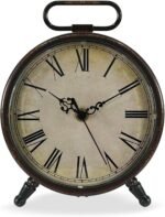 Vintage Desk Clock, 8 Inches Silent Non-Ticking Battery Operated Metal Table Top Clock for Bedroom, Living Room, Office, Shelf Decor (Brown) - Image 2