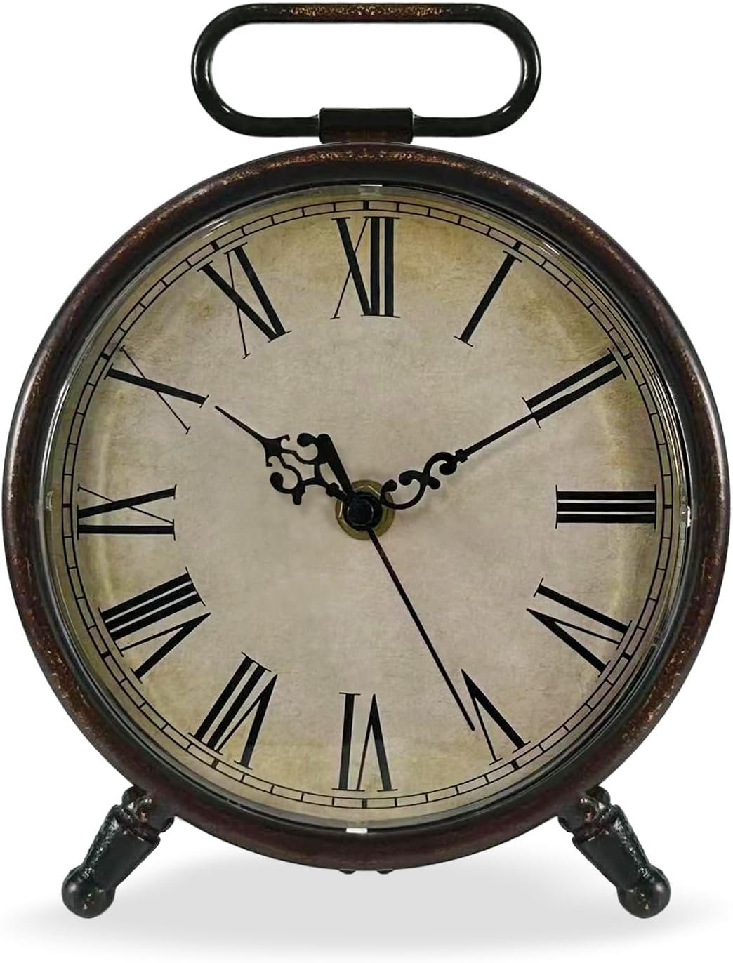 Vintage Desk Clock, 8 Inches Silent Non-Ticking Battery Operated Metal Table Top Clock for Bedroom, Living Room, Office, Shelf Decor (Brown) - Image 2