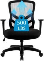 YFO Big and Tall Office Chair 500LBS - Computer Desk Chair with Adjustable Lumbar Support, Heavy Duty Ergonomic Mesh with 360 Rotation 4D Arm and Extra Wide Comfty Seat, Quiet Wheels for Adults, Black - Image 2