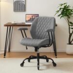 YFO Modern Ergonomic Office Desk Chair, Grey Leather with Lumbar Support, Adjustable Height, Swivel, Armrests, for Office, Gaming, Reading, Relaxing - Image 2