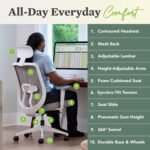 HON Altern Ergonomic Office Chair with Headrest, Mid‑Back Mesh Desk Chair, Adjustable Arms, Seat Slide, Synchro‑Tilt, Rolling Computer Seat for Home Office, White Frame, Black - Image 6