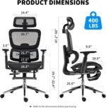 Mesh Ergonomic Office Chair with Footrest,High Back Mesh Gaming Chair with Lumbar Support,Adjustable Headrest and Armrests for Home Office Desk Chair (Modern, Black) - Image 3