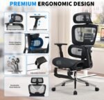 Mesh Ergonomic Office Chair with Footrest,High Back Mesh Gaming Chair with Lumbar Support,Adjustable Headrest and Armrests for Home Office Desk Chair (Modern, Black) - Image 4