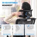 Mesh Ergonomic Office Chair with Footrest,High Back Mesh Gaming Chair with Lumbar Support,Adjustable Headrest and Armrests for Home Office Desk Chair (Modern, Black) - Image 5