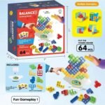 64 Pcs Stacking Tower Game with 22 Cards, Giant Tumble Balance Game for Kids, Family Games for Kids and Adults, Easter Gifts for Teen Boys & Girls, Party Board Game for Kids 6-12 & Adults - Image 7