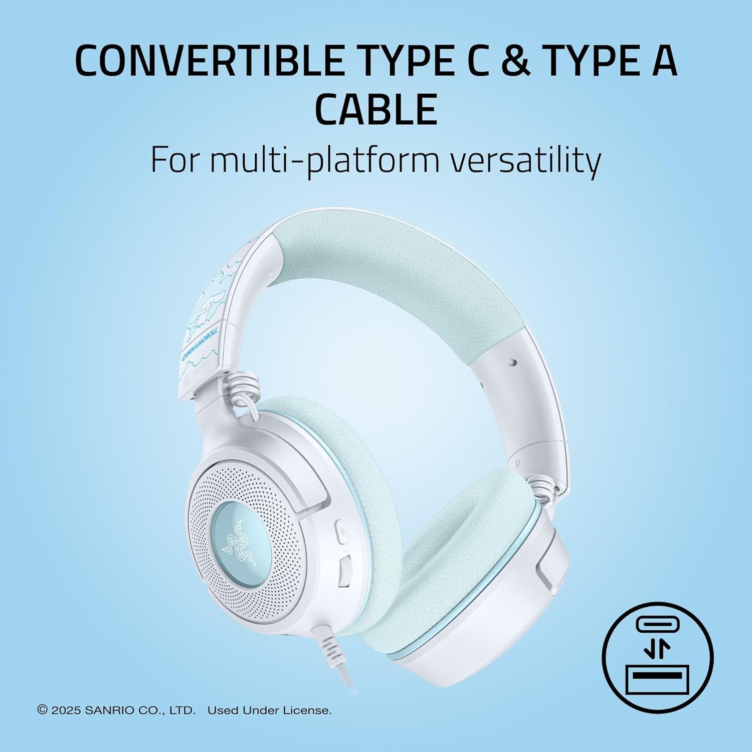 Razer Kraken V4 X Wired Gaming Headset: 40 mm Drivers - Cardioid Mic - Memory Foam Cushions - Chroma RGB Lighting - Type C & Type A Cable - for PC, Mac, PS5, Nintendo Switch 2 - Cinnamoroll Edition - Image 7