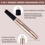 Eyeshadow Stick and Sponge Brush Cream Shimmer Smooth Eyeshadow Pencil Hypoallergenic Waterproof Eye Shadow Eyeliner Highlighter Stick Primer Palette Glitter Liquid Nude Korean Matte - Image 5