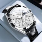 OLEVS Men's Leather Analog Quartz Watch - Luxury Chronograph Wristwatch with Date, Waterproof, Luminous - Dress Style - Image 3
