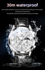 OLEVS Men's Leather Analog Quartz Watch - Luxury Chronograph Wristwatch with Date, Waterproof, Luminous - Dress Style - Image 4