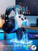 OAPRIRE Headset and Controller Stand with Lights, 3 Tier Acrylic Game Controller Holder, Controller and Headset Stand for Desktop,Universal Design Compatible with PS5/PS4/XBOX/SWITCH (Clear) - Image 3