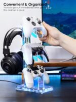 OAPRIRE Headset and Controller Stand with Lights, 3 Tier Acrylic Game Controller Holder, Controller and Headset Stand for Desktop,Universal Design Compatible with PS5/PS4/XBOX/SWITCH (Clear) - Image 7